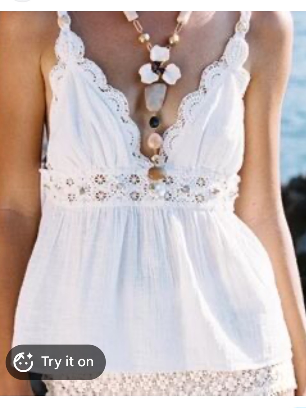 Zara White  crochet beaded Peplum Top